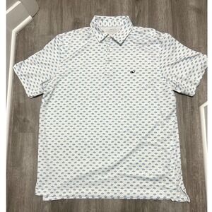 Vineyard Vines Men's XL On The Go‎ Sankaty Polo Shirt White Blue Pattern